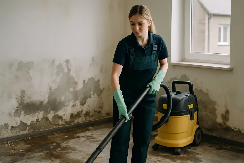 Équipe de professionnels nettoyant un appartement à La-Madeleine après un sinistre.