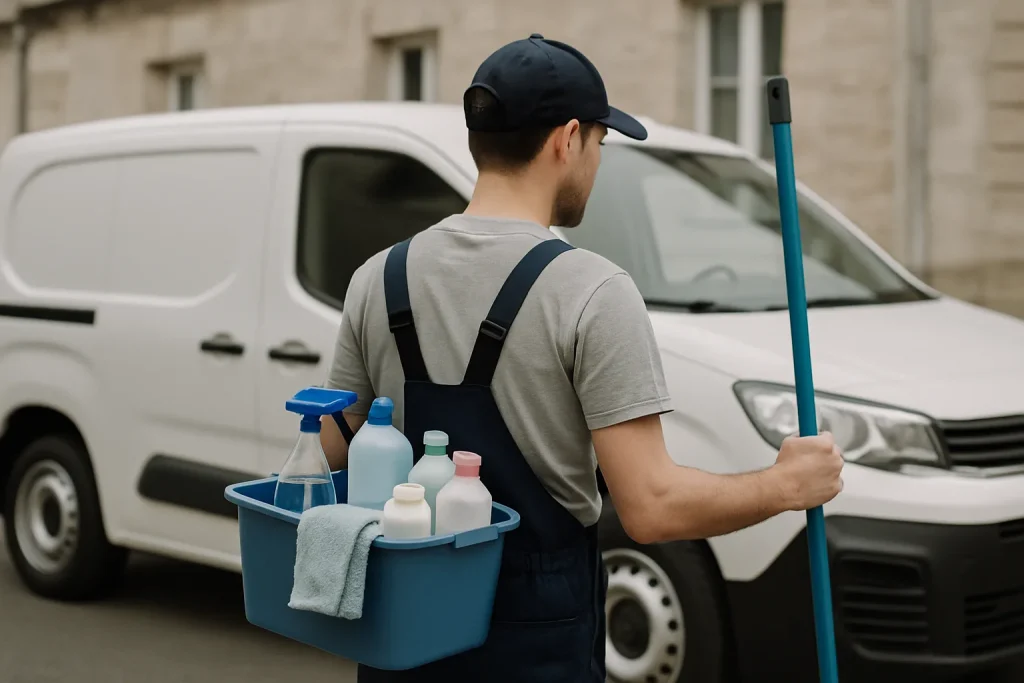 Équipe de nettoyage professionnelle nettoyant un appartement à Villers-Cotterêts après un sinistre.