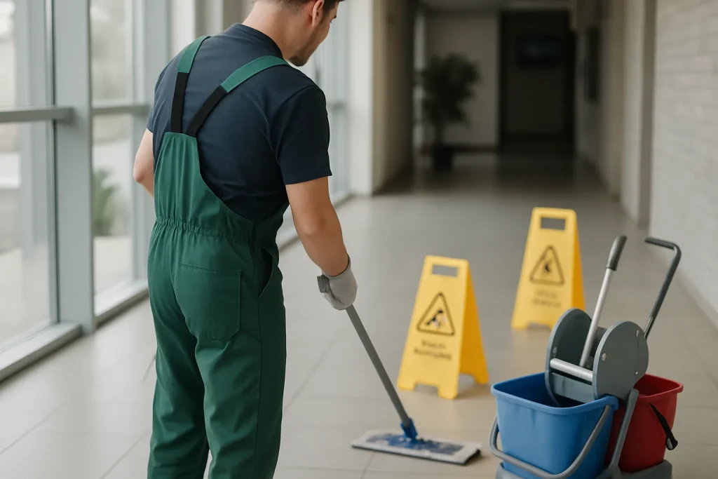 Équipe de nettoyage s'occupant d'un appartement à Mazingarbes avec des produits écologiques.