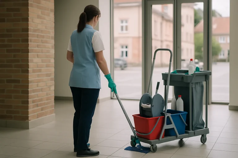 Un agent de nettoyage à La-Chapelle-D’Armentières nettoie un appartement avec des produits écologiques.