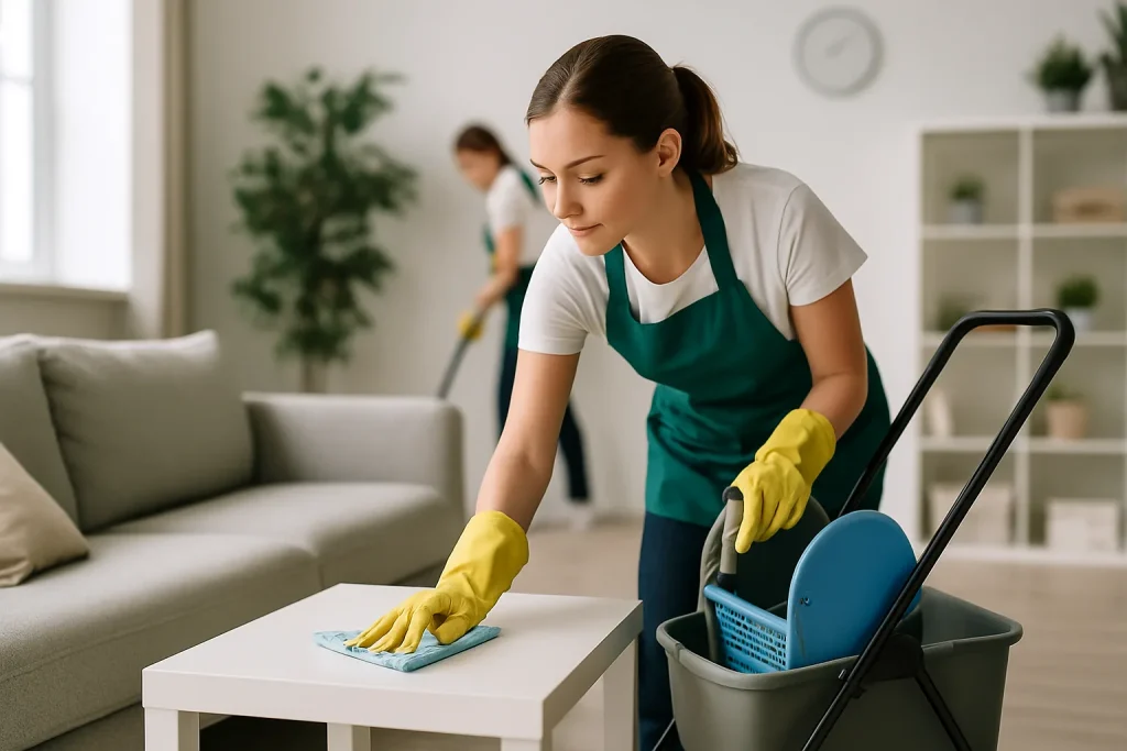 Équipe de nettoyage effectuant des travaux dans un appartement à Creil.