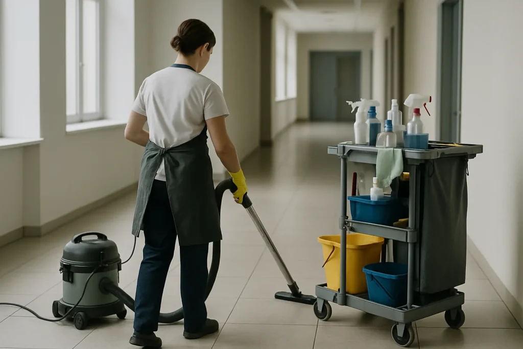 Équipe de nettoyage effectuant des tâches dans un appartement à Méricourt.