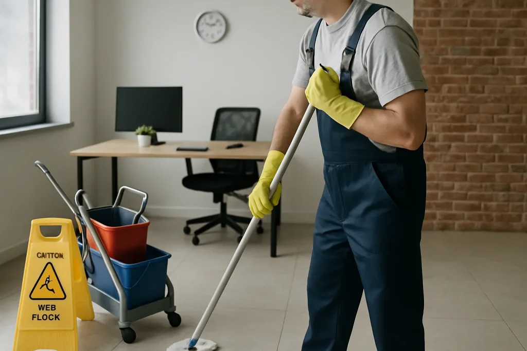 Une équipe de nettoyage professionnelle effectue des travaux dans un appartement à Neuville-En-Ferrain.