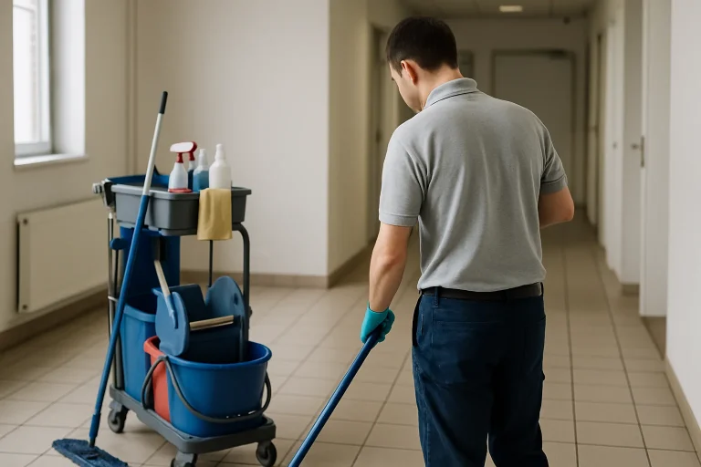Professionnels du nettoyage à Bully-Les-Mines discutant devant un camion de service.