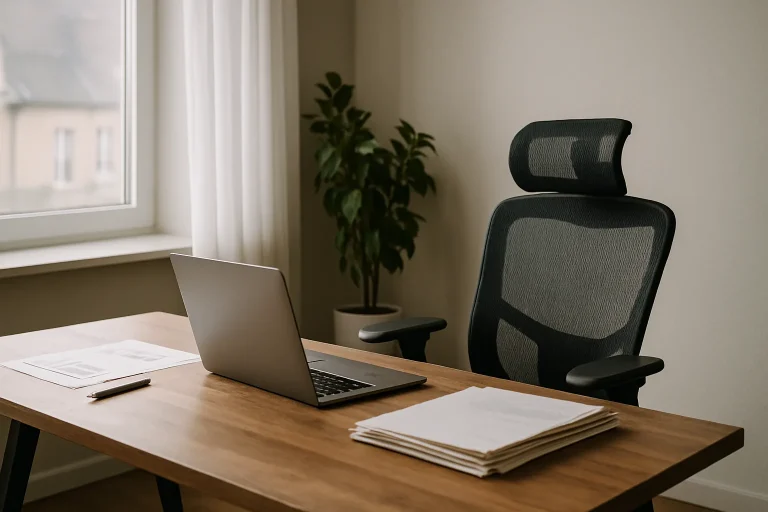 Bureau moderne à Soissons avec lumière douce et documents sur le bureau